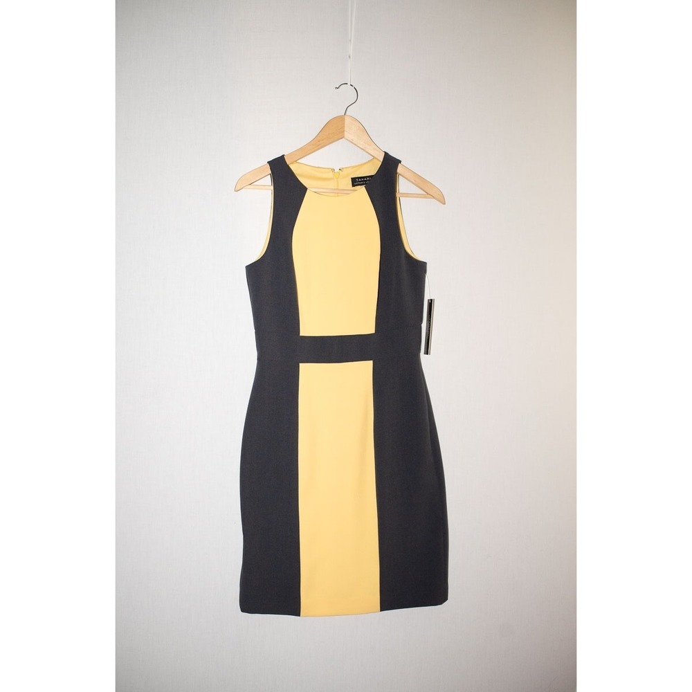 Tahari womens dress 2 scuba yellow dark gray NEW sheath cocktail wedding guest